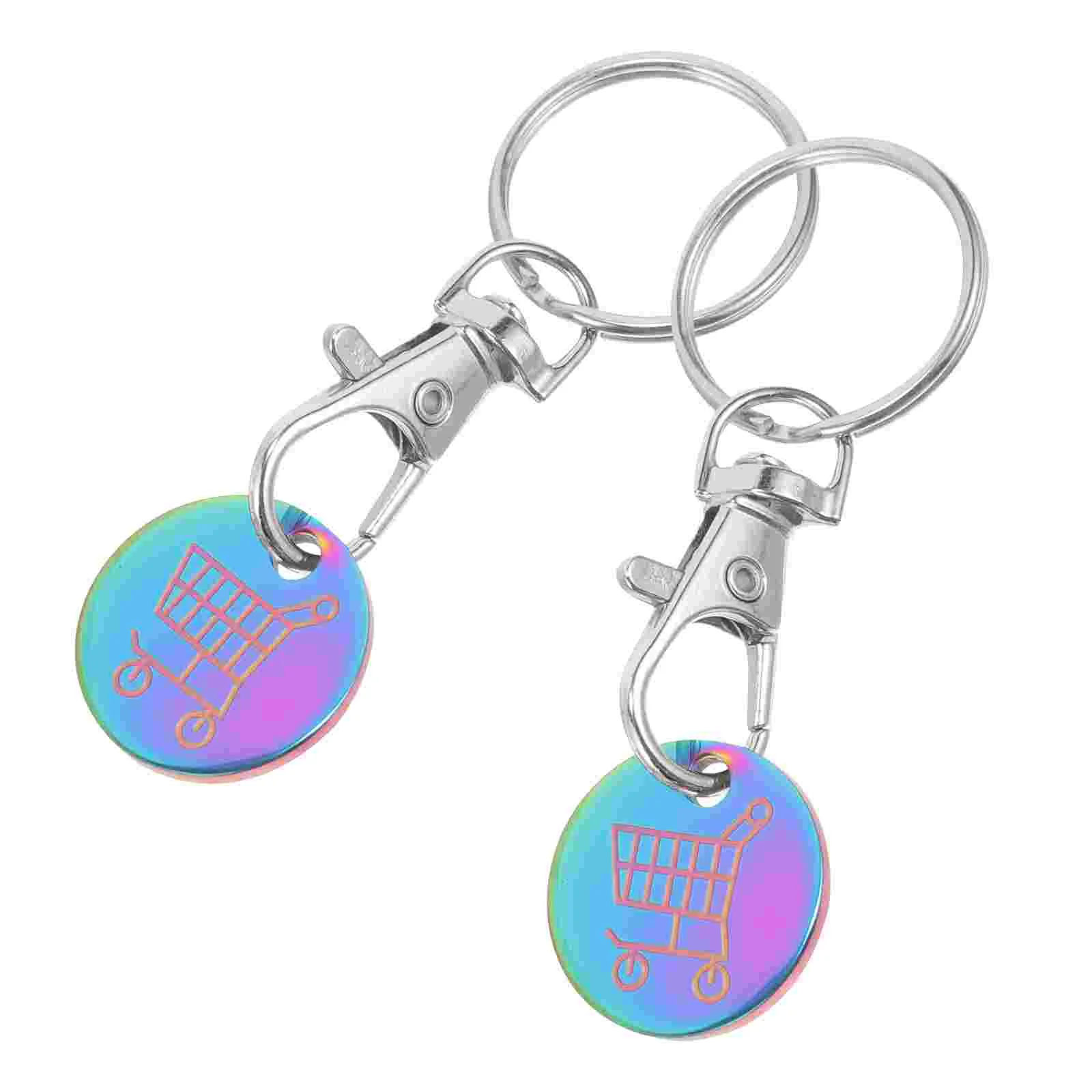 2 Pcs Stainless Steel Token Keychain Portable Shopping Cart Trolley Titanium Rings