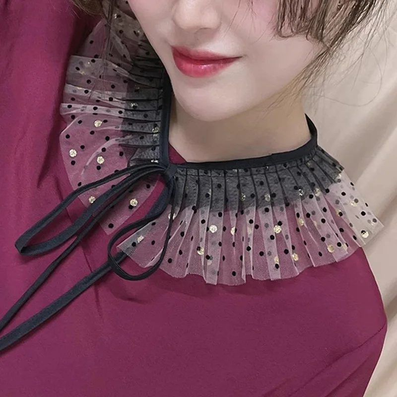 Korean Style Organza Lace Fake Collar, Versatile Decor Shirt Collar, Sheer Neck Accessory & Mini Shawl for Women Summer Dresses