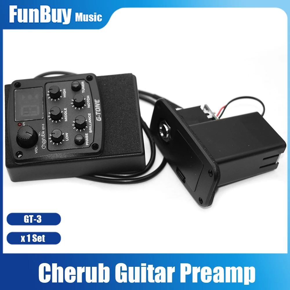 Cherub G-Tone GT-3 4-Band Acoustic Guitar EQ Preamp System Piezo Pickup Equalizer Chromatic Tuner Phase Effect Guitar Part