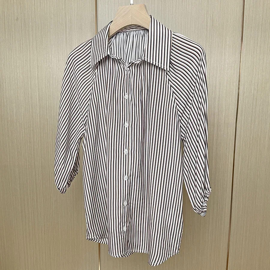 

Early Spring New Blouse Mulberry Silk Blend Loose Fit Striped Fashion Casual Shirt for Women