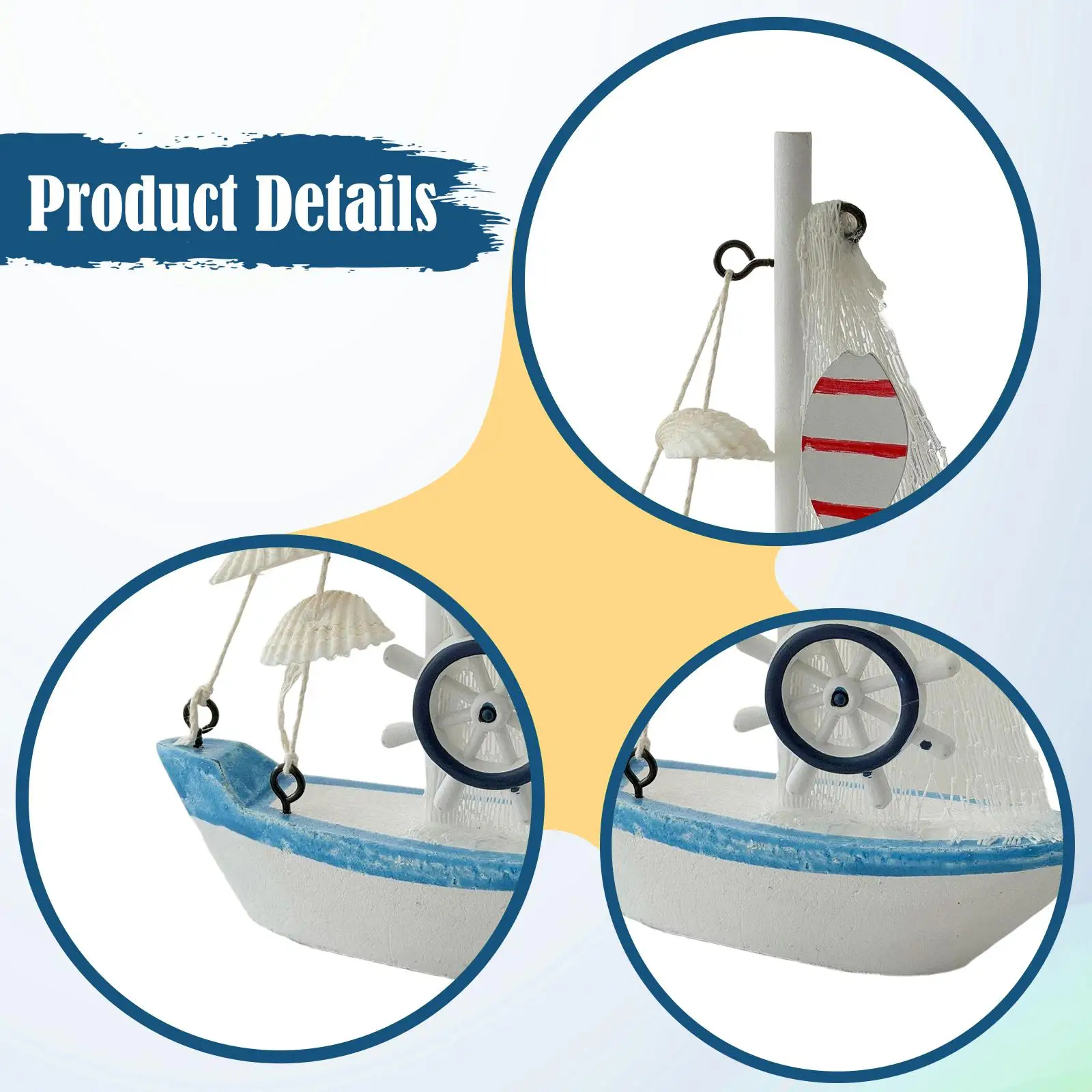 Sailboat Model Beach Nautical Photo Props Traditional Ornament Home Decor for Kids Room Housewarming Gifts Tables Shelves