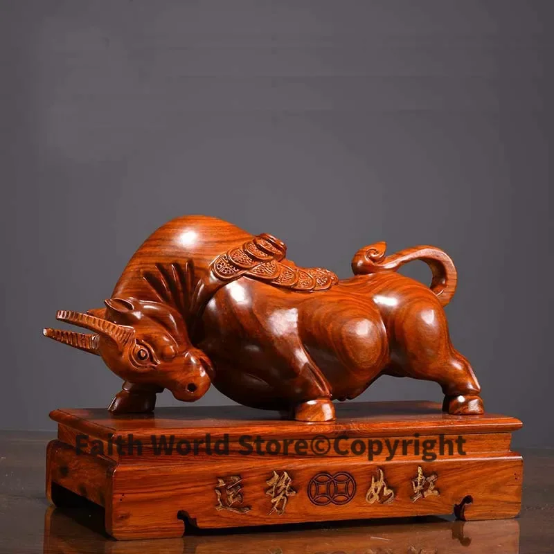 40cm Large HOME SHOP Company Business stock market GOOD LUCK Talisman Money Drawing money Bull Rosewood HAND carving art statue