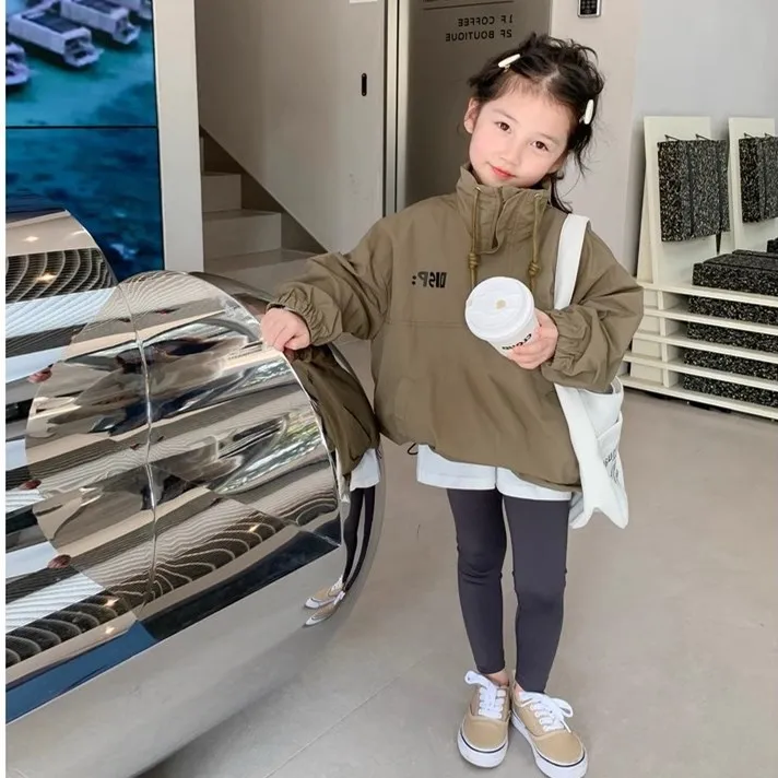 Girls' Coat Letter High Neck Windproof Jacket Top 2025 Spring and Autumn New Style Girl's Standing Collar Top