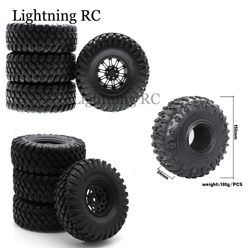 

1 Set 2.2 Inch Beadlock Wheel Rims & Rubber Tire for 1/10 RC Rock Crawler Axial SCX10 RR10 AX10 Wraith 90048 90018 KM2