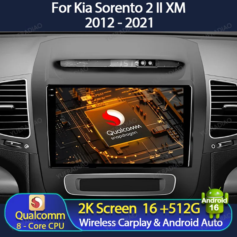 Android 16 Autoradio für Kia Sorento 2 II XM 2012 - 2021 QLED 4G LTE 5G WIFI GPS NAVI BT Multimedia Videoplayer Head Unit 2DIN