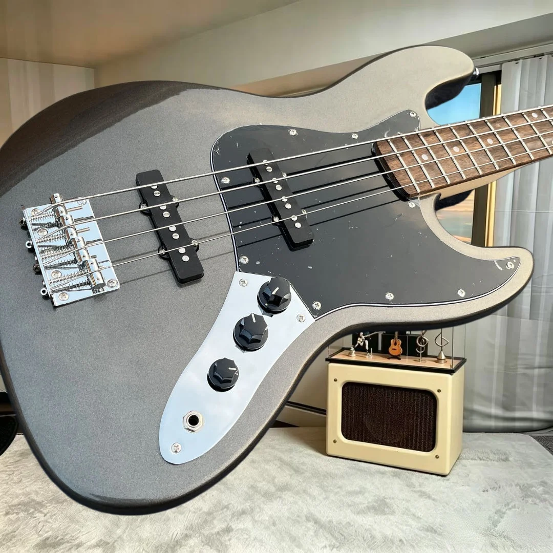 Gloss Metallic Gun‑Grey JB Electric Bass Mahogany Body Rosewood Fretboard 4‑String Bass Adult Beginner Advanced Band Performance