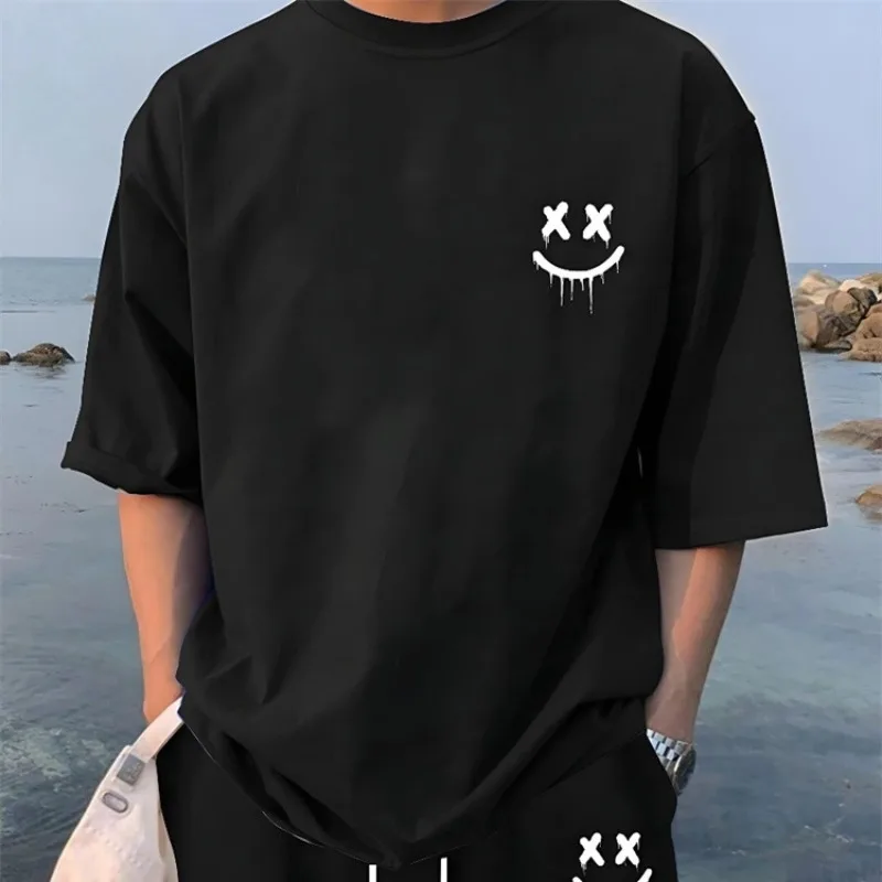 

Summer 100% Cotton Comfortable Casual Loose Plus Size Smiling Face Pattern Printed Sports Round Neck Short Sleeved T-shirt Top