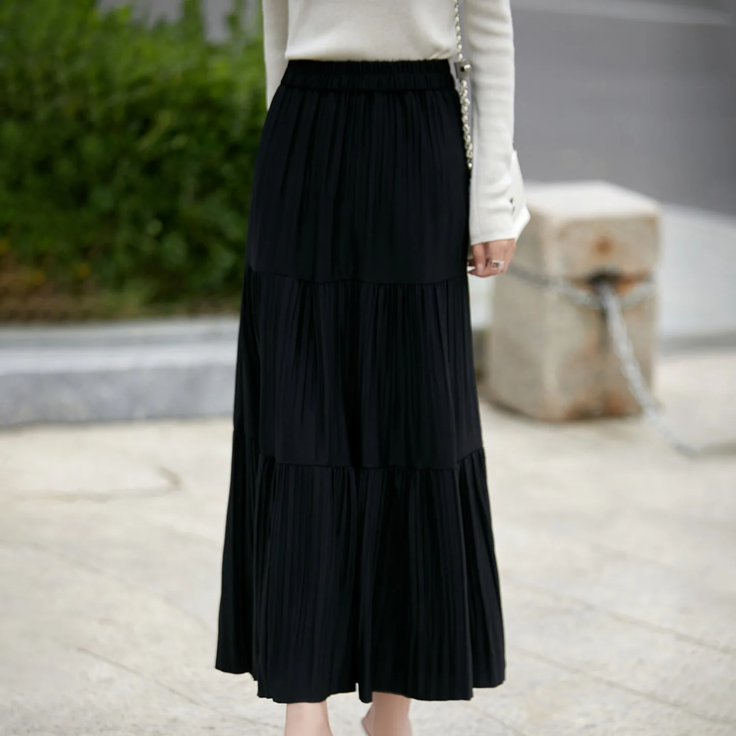 Autumn And Winter Skirts New Pleated High Waist Slim Gentle Temperament Pleated Skirt Long A-Shaped Cake Skirt