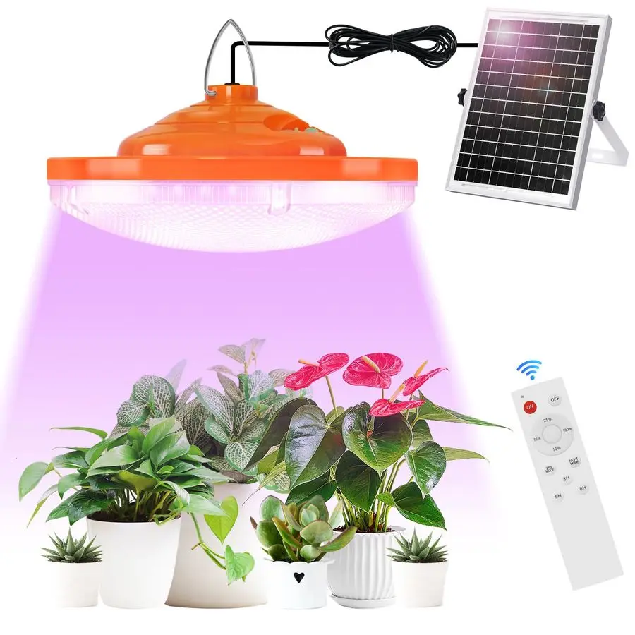 

LED Solar Grow Lights Battery Powered, Full Spectrum Hanging Grow Light for Indoor Outdoor Plants with Timer, Solar Plant Lamp f