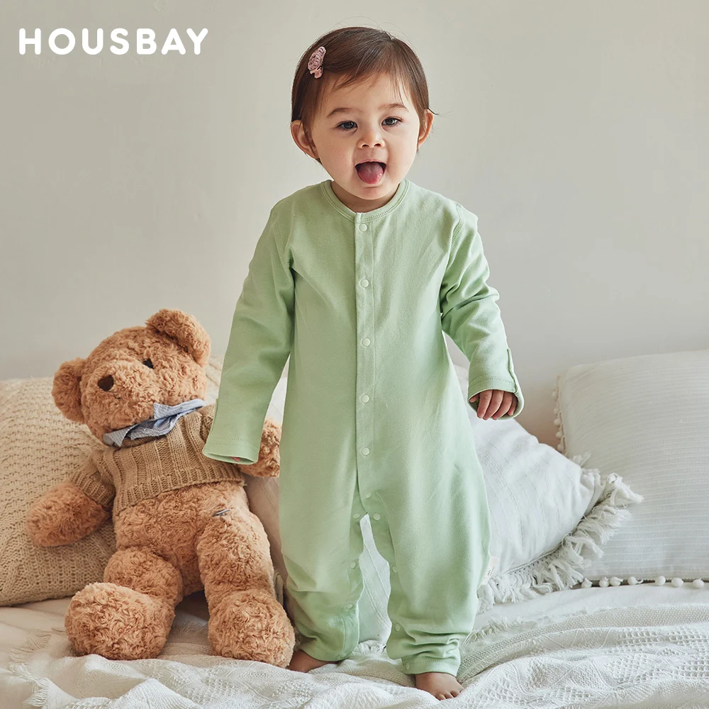 100% Cotton Baby Pajamas Green 3-9 Months 3 Sizes Baby Romper High Quality Soft Solid Color Infant Sleepwear Spring Autumn