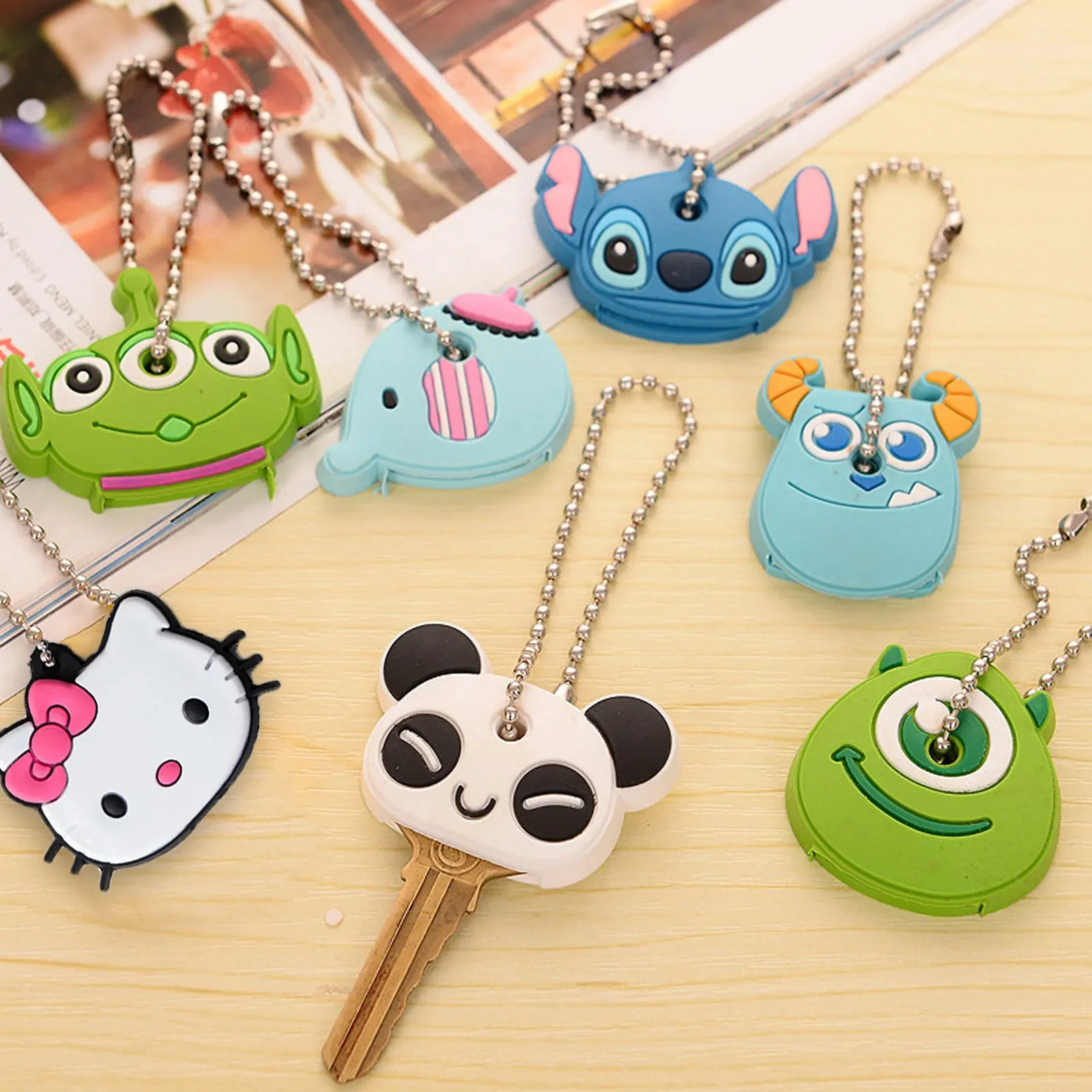 Disney Stitch Mickey Minnie Melody Kawaii Key Cover portachiavi in Silicone donna uomo Funny Car Key Holder Caps Kids Party Gift