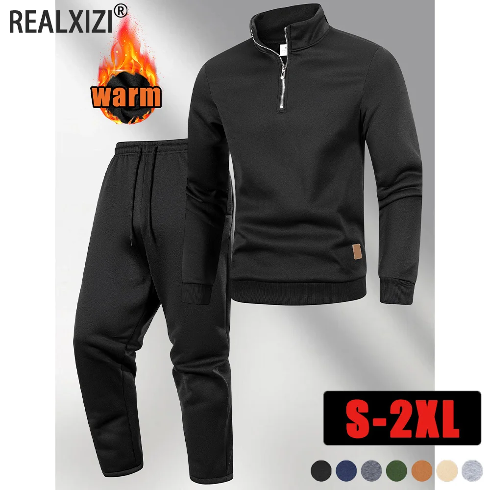 

Autumn Men Sweatshirt and Sweatpants Two-Piece Set Stand Collar Casual Tracksuit Regular Fit Outdoor Sport Suit Daily Streetwear