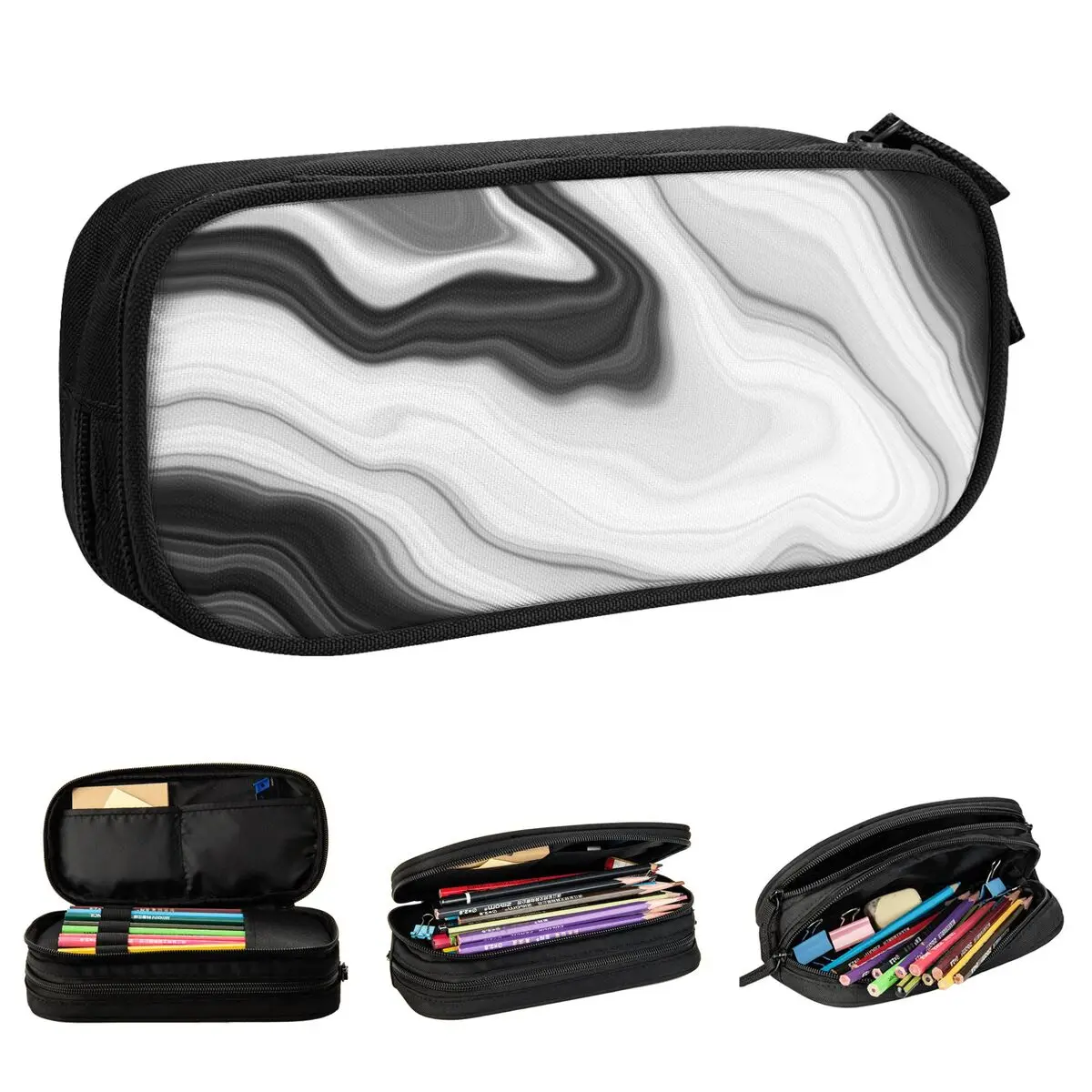 Black And White Marble Pencil Case Abstrack Ink Art Pen Box Bag Girl Boy Large Storage Students School Gifts Pencil Box