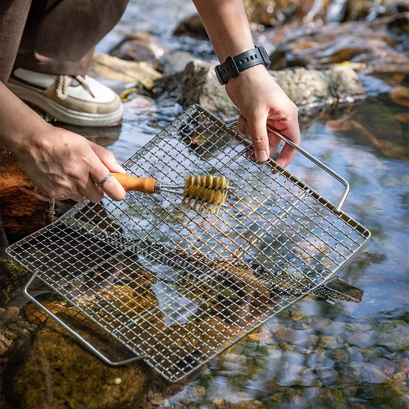 Outdoor Camping Picnic Brass Wire Barbecue Cleaning Brush Grill Mesh Cleaning Pan Washing Long Handle Tool Brush Camping Tools