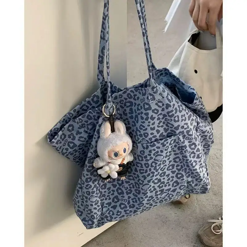 Women's Large Capacity Leopard Print Canvas Tote Bag Retro Casual Daily Street Shopper Shoulder Bags 2026 New Trend Handbags