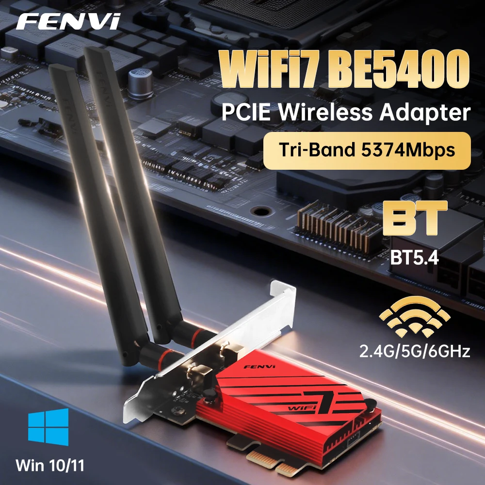 

FENVI FV-BE5400Pro WiFi 7 MT7925 PCI-E Adapter BT5.4 5400Mbps Tri Band 2.4G/5G/6Ghz Wireless WiFi7 Network Adapter For Win10/11