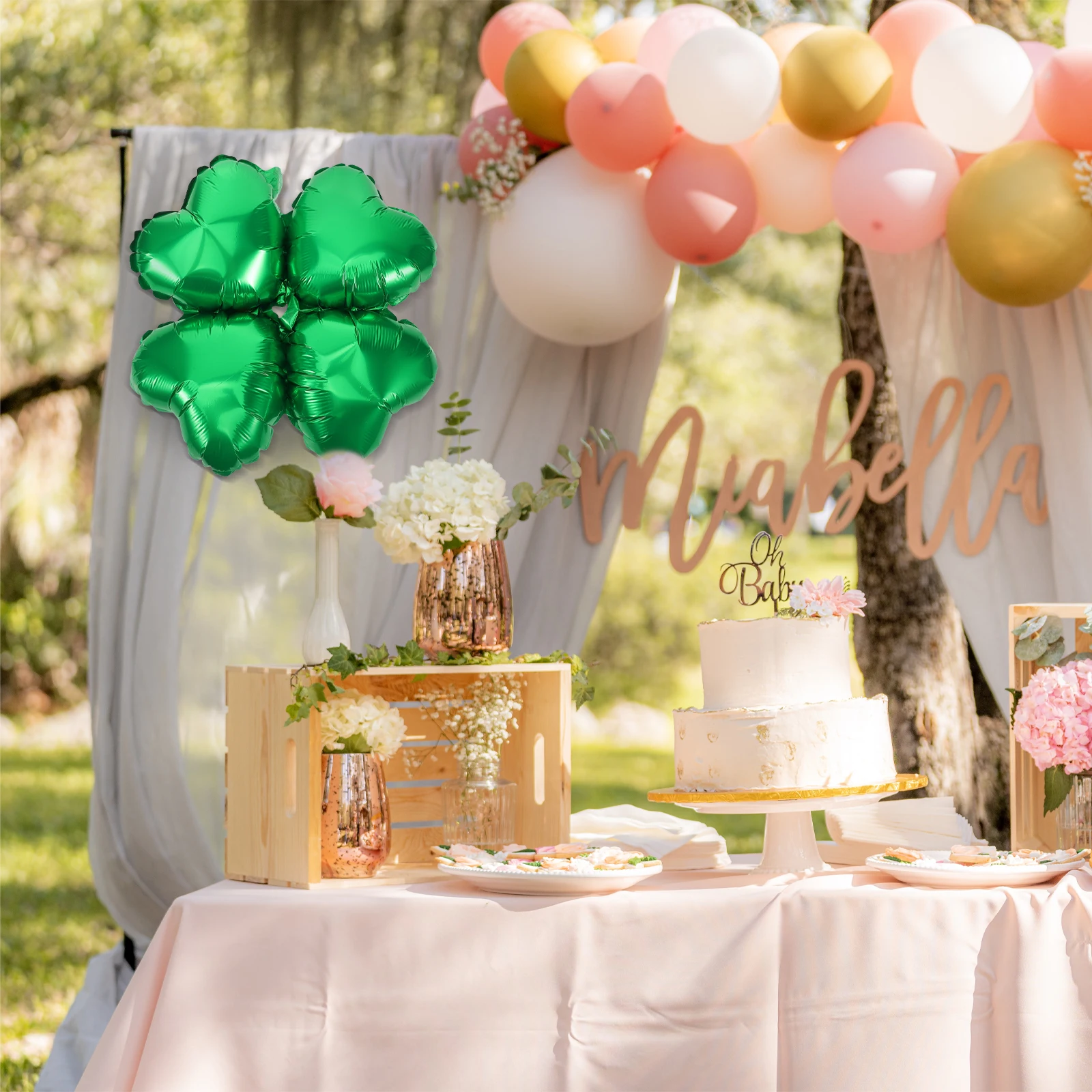 

50 Pcs Heart-shaped Four-leaf Clover Balloon Birthday Party Decorations Foil Balloons Suite Shamrock Aluminum Film Happy