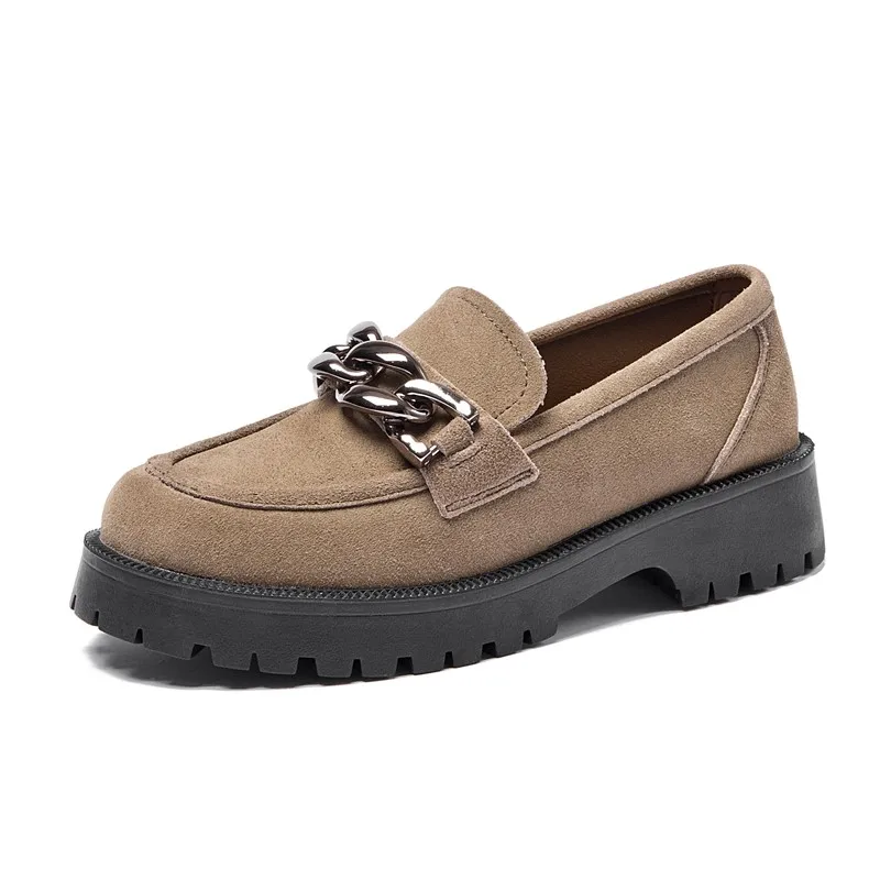 AIYUQI-mocasines de ante de piel auténtica para mujer, zapatos de estilo británico con cadena, talla grande 41 42, 2024