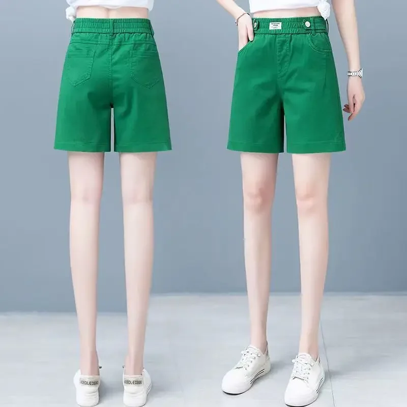 High Waisted Suits Shorts for Women Summer 2024 Korean Fashion Elastic Band Shorts Office Ladies Casual Wide Leg Shorts A107