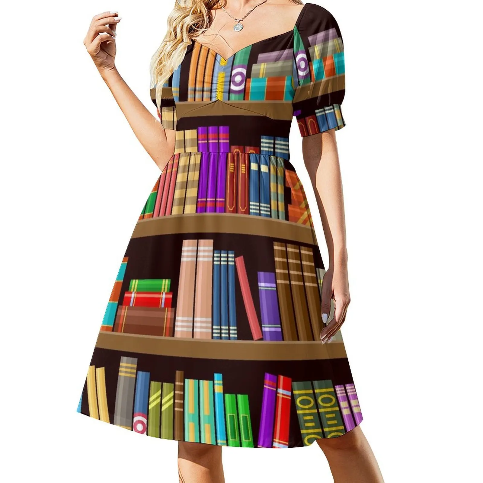 

Cozy Bookshelf Short-Sleeved Dress beach dresses luxury evening dress woman for wedding summer dress woman 2025