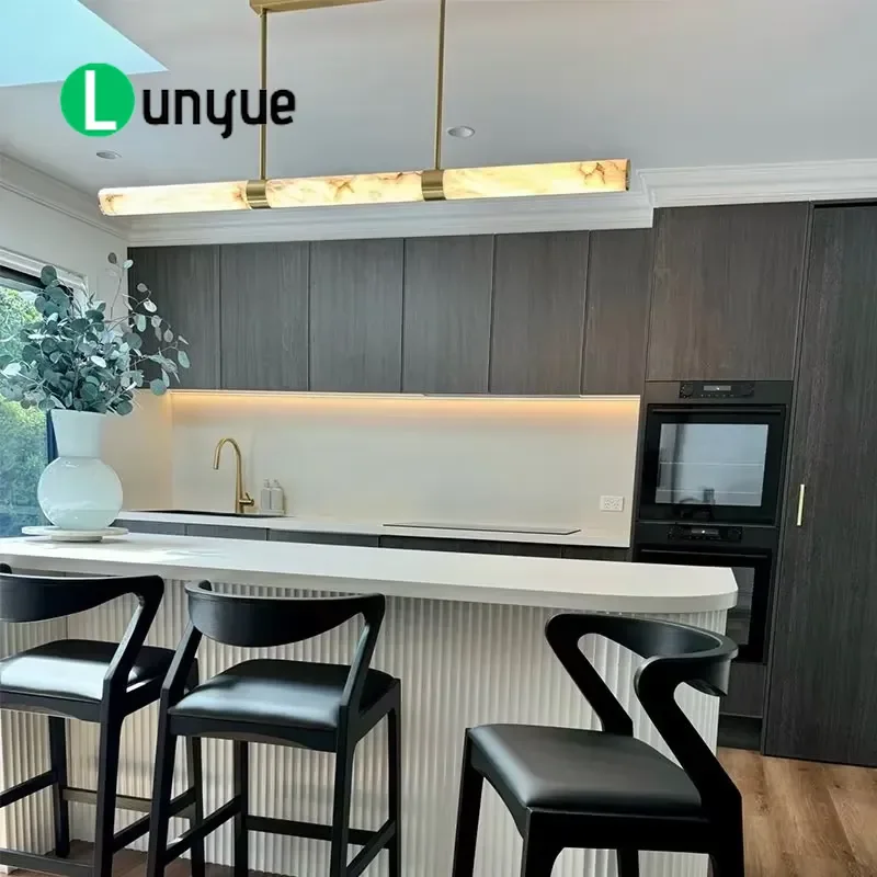 Solid Copper Linear Chandelier Italian Snowflake Marble Luxury Style Lighting Fixture for Restaurant Dining Table Bar Decor