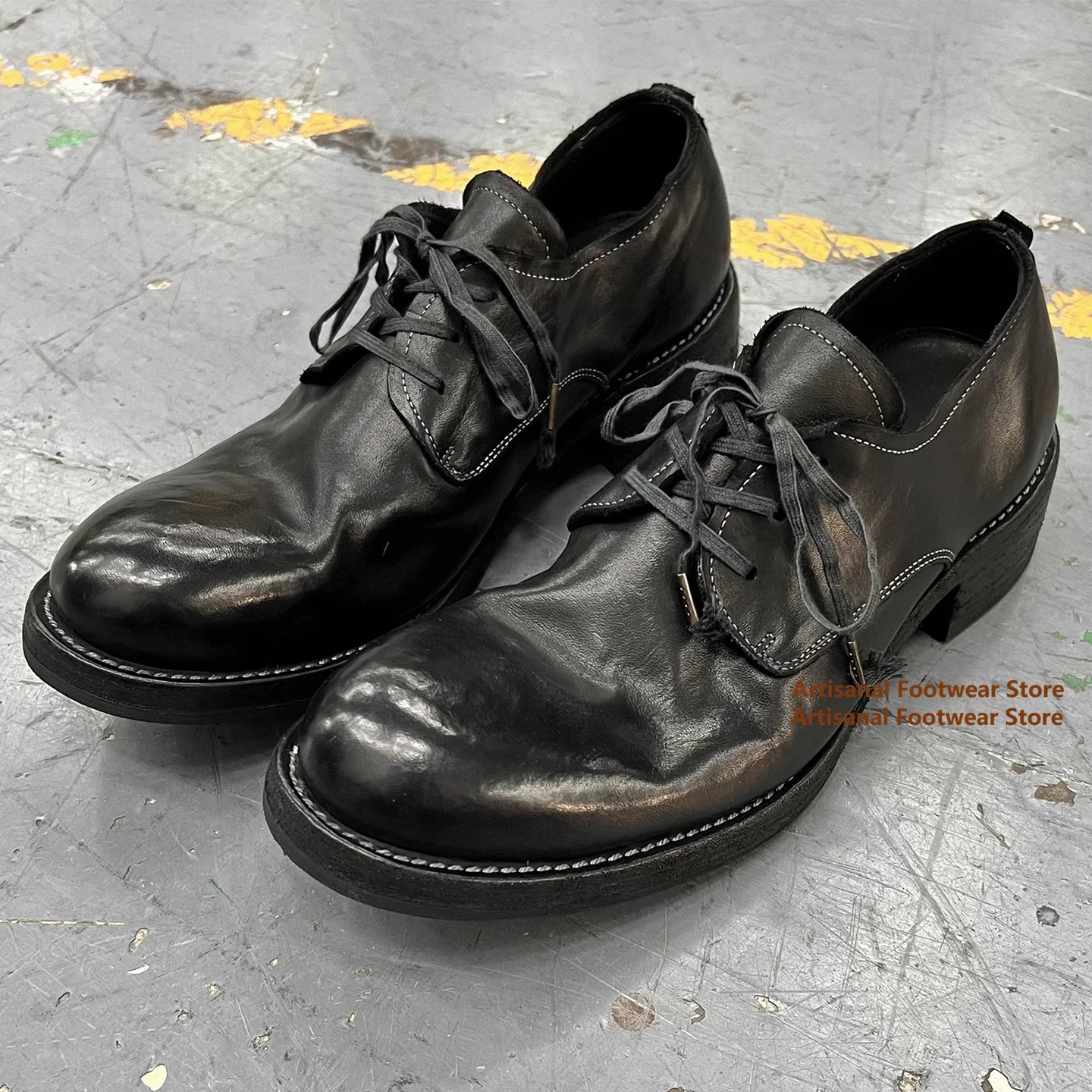 

Round Toe Derby Shoes Thick Soled Leather Shoes for Men Trendy Handmade Oxford Shoes Stylish Height Increasing Men's Shoes