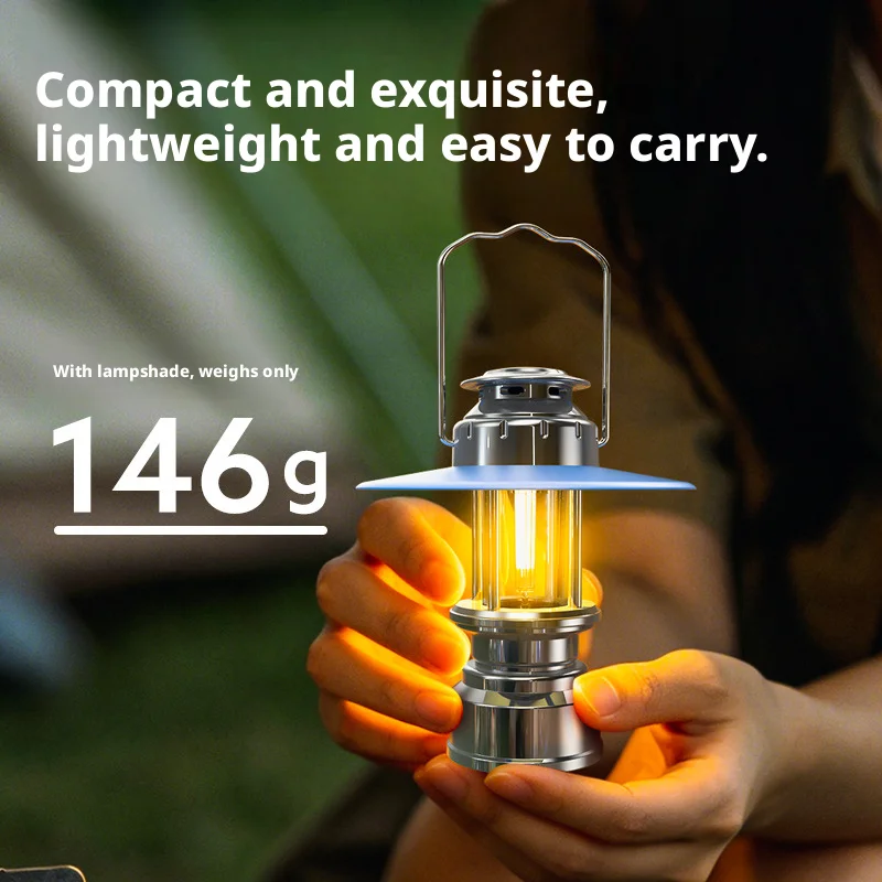 Portable Retro Hurricane Lamp Warm Flame Ambient Light Rechargeable Outdoor Camping Hanging Hand Lamp Creative Gift