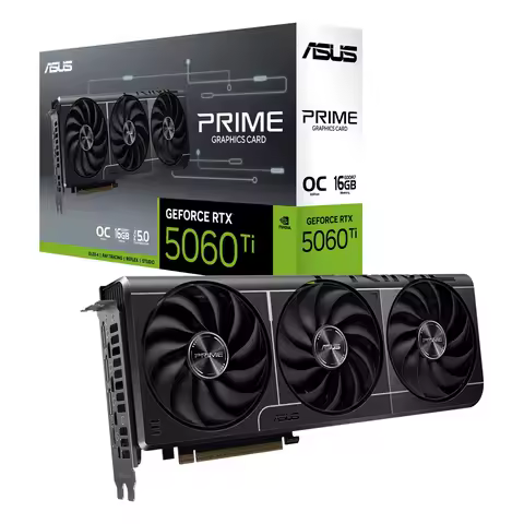 ASUS PRIME GeForce RTX 5060 Ti 16GB GDDR7 Overclocked Graphics Card 2647MHz 28Gbps PCIe 5.0 Gaming Video Card