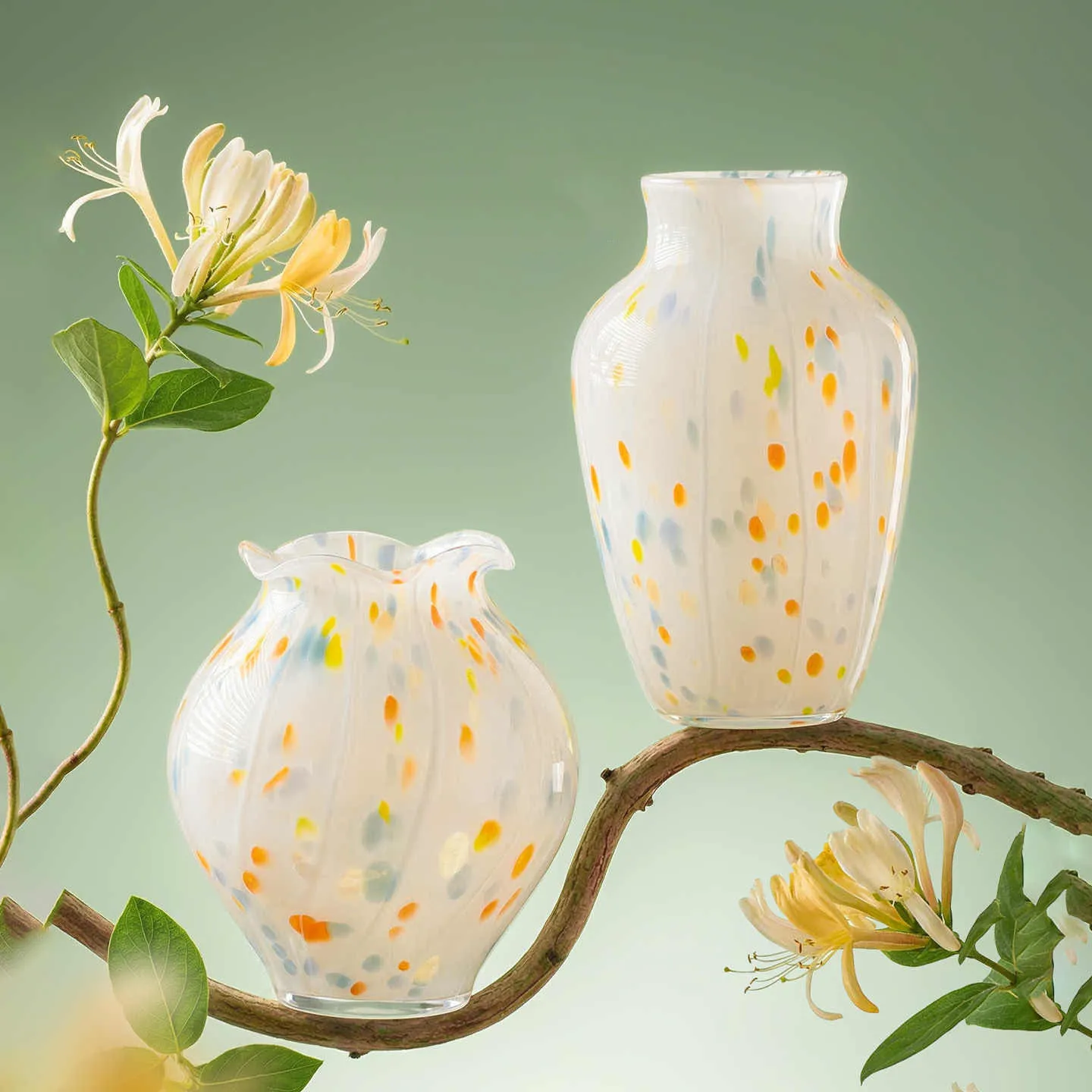 Super Beautiful Design Sense Niche Mood Colored Glaze Glass Vase Colorful Speckle Living Room Decoration