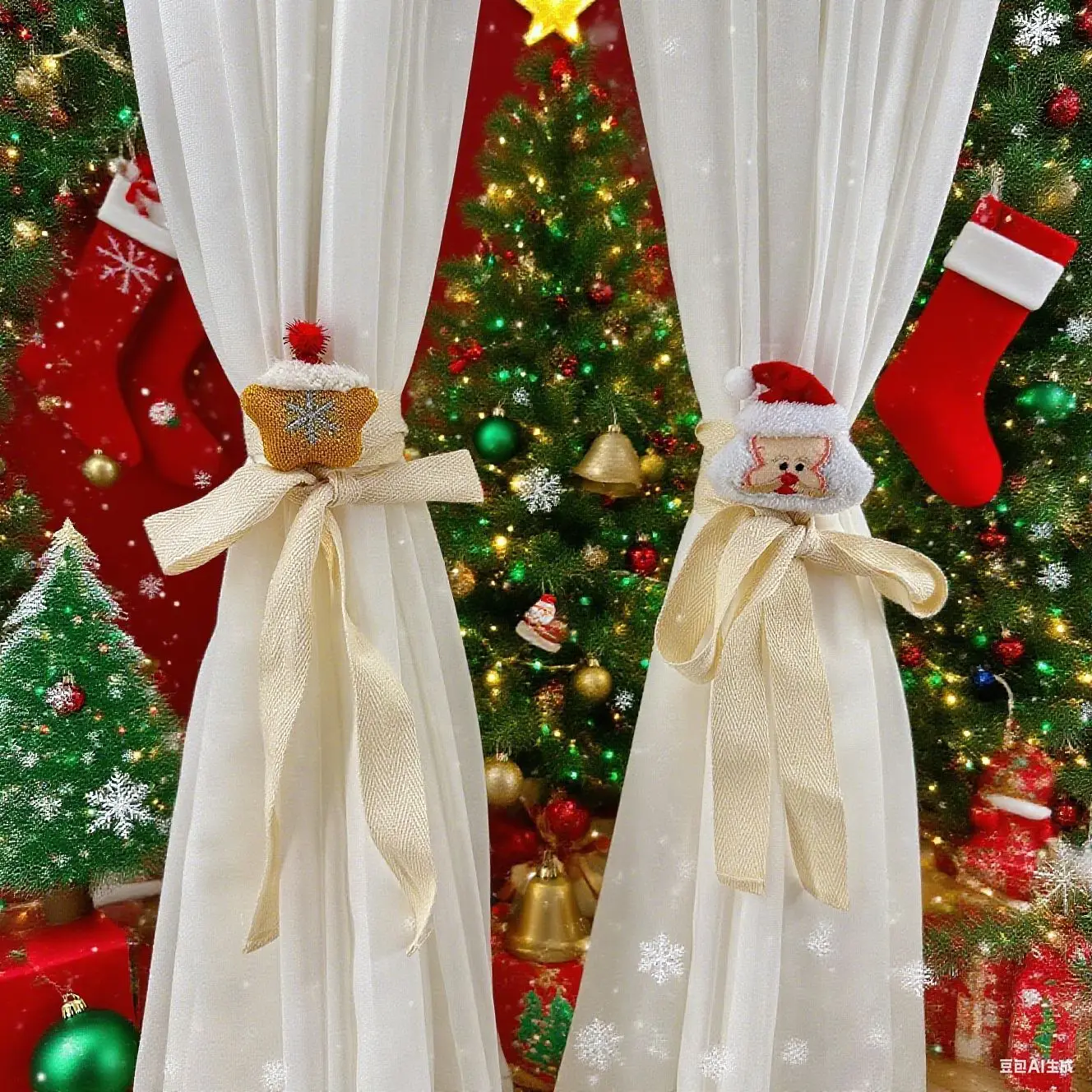 Christmas Curtain Tieback Buckle, Mr. Snow Man and Santa Holder Xmas Window Decorations Curtain Holdbacks Fastener Buckles Decor