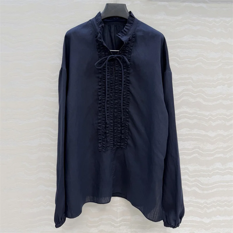 

Women's shirt 2026 summer new bow tie slim fit women's long sleeved top High quality linen blendWomen's blouse y2k women's tops