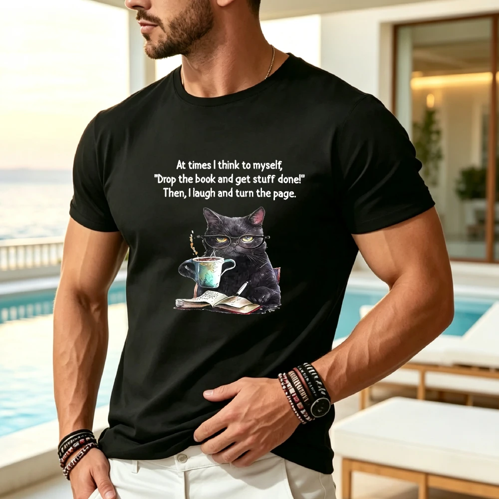 Plus Size Graphic Tee Shirt for Unisex Men Funny Cat Reading Quote Print Casual Short Sleeve Round Neck TShirt Cute Book Lover Gift Loose Fit Comfortable TopRetro Casual Short-sleeved T-shirt with a Round Neck and Printed Pattern, Suitable for Daily