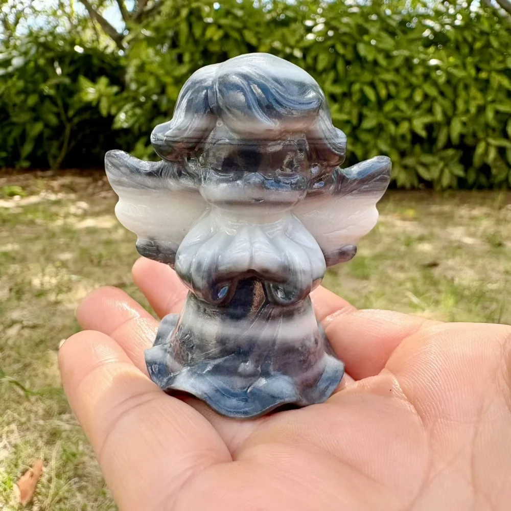 Natural Crystal Guardian Angel Figurine Hand Carved Mix Stone Opalite Rose Quartz Fluorite Mini Statue Home Decor Healing Gift
