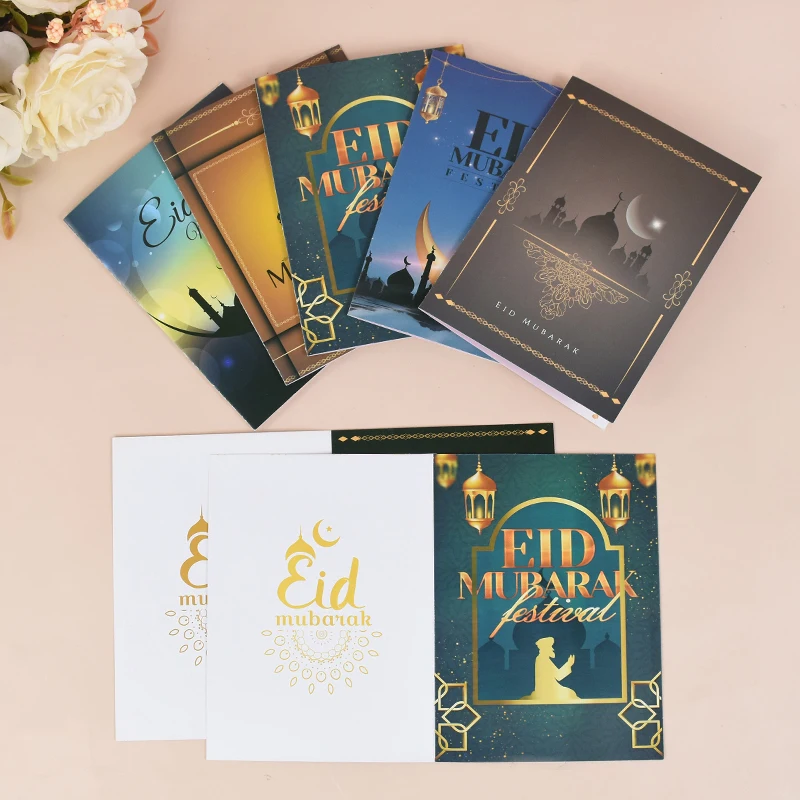 5 Stück Eid Mubarak Grußkarten Ramadan Kareem Moschee Muster Islam Muslim Festival Geschenk Grüße Zubehör
