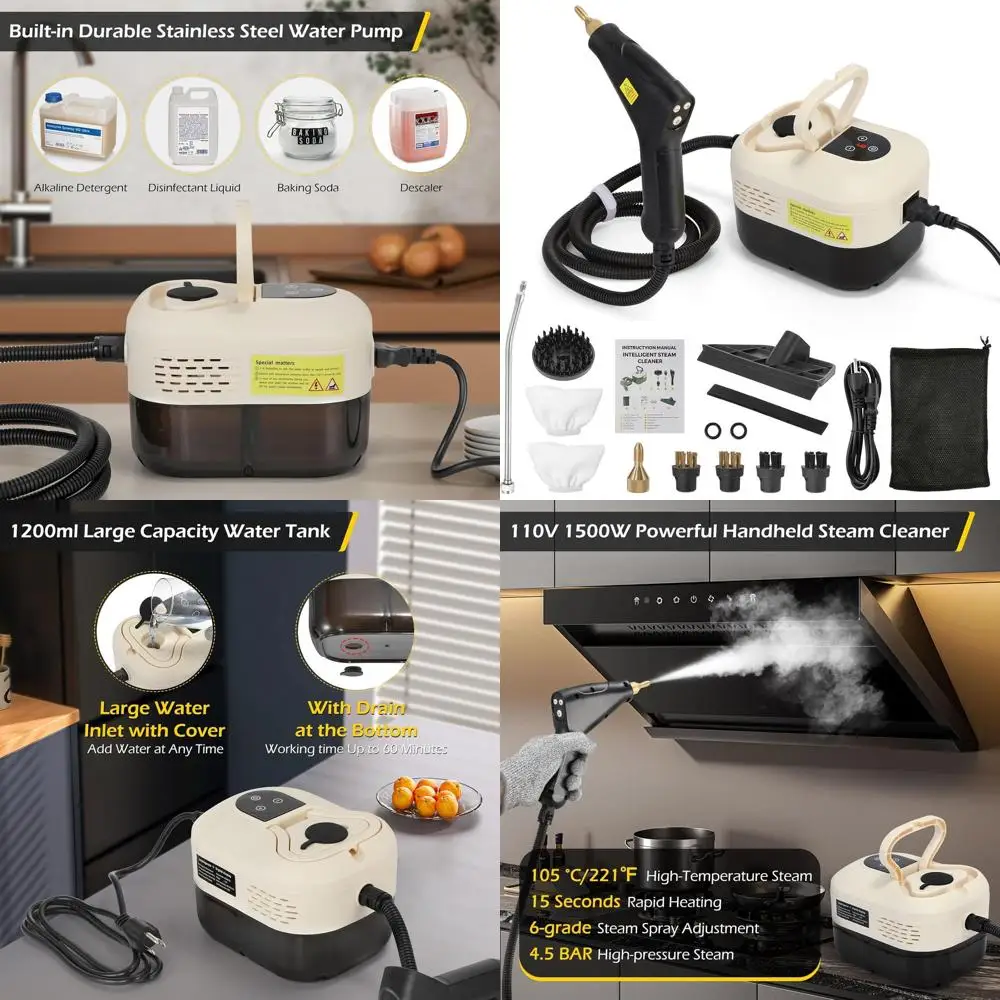 

Portable 1500W Handheld Steam Cleaner with Intelligent Touch Panel for Car and Home Use