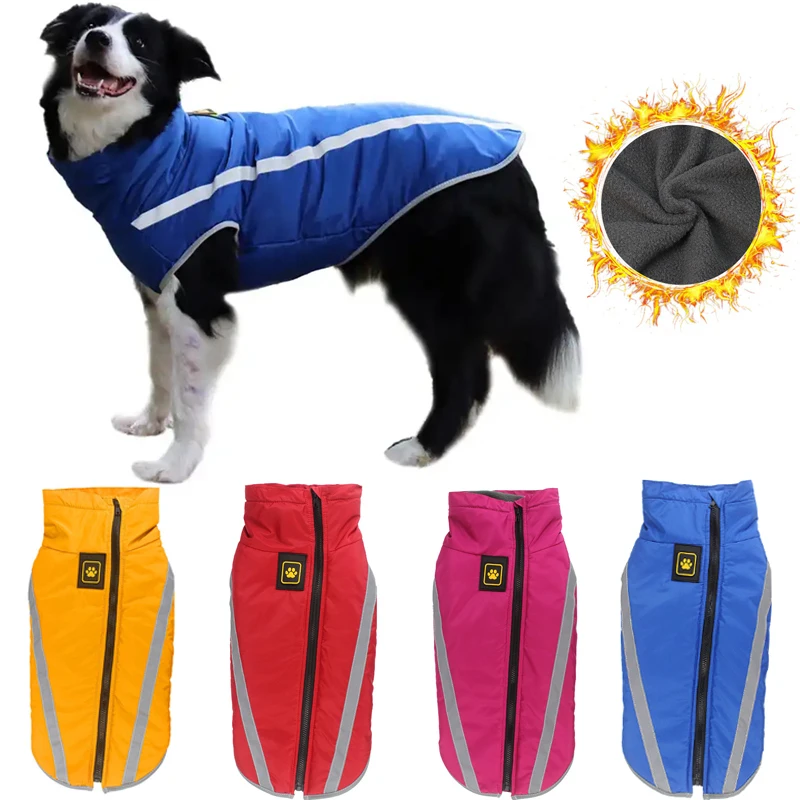 Winter Warm Big Dogs Coat Fleece Lining Waterproof Pet Jacket for Large Medium Dogs Reflective Vest Bulldog Labrador Costumes