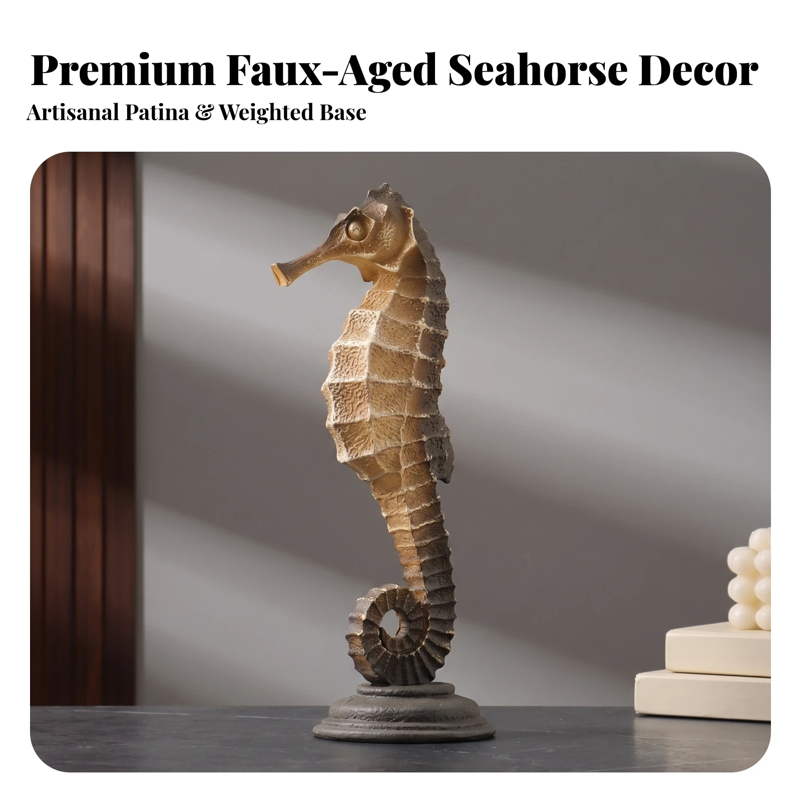 Seahorse Figurine Nautical Seahorse Statue Home Accent Vintage Ornament Weathered for Bookshelf, Desk