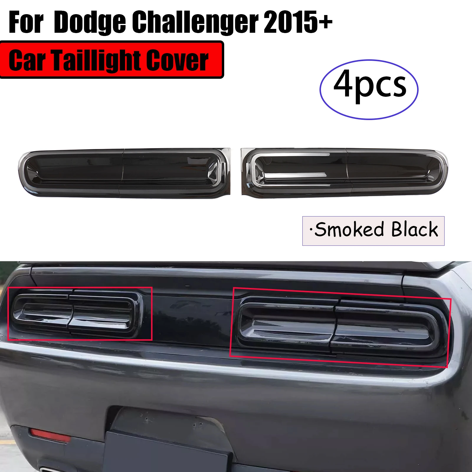 

4PCS Car Taillight Cover For Dodge Challenger 2015+ Rear Light Guards Trim Smoked Black Car Exterior Accessories