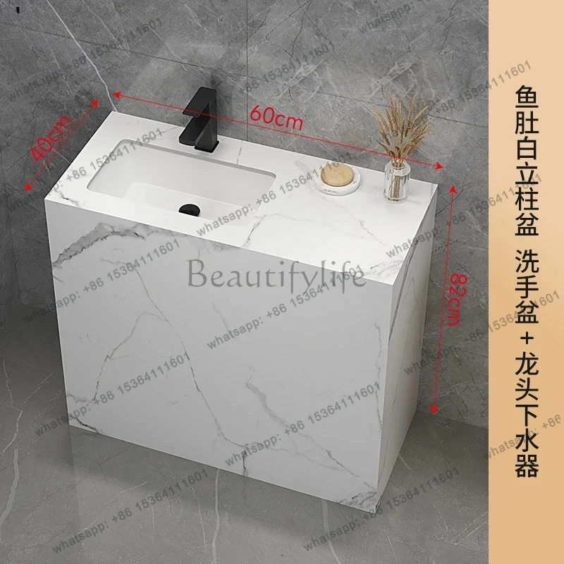Rock Slab Pedestal Floor-standing Wash Washstand Basin Square Sink Extended Countertop