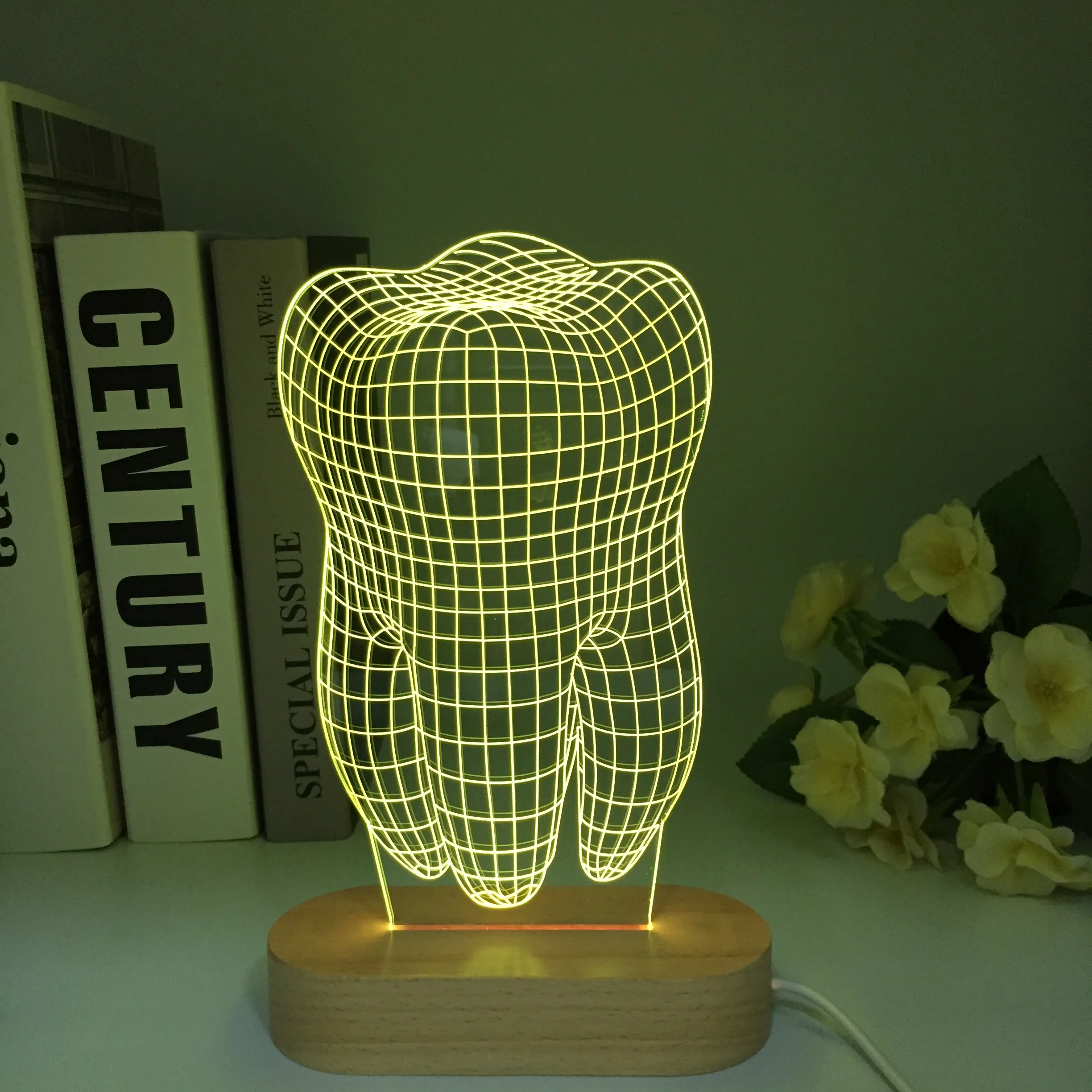 Tooth Wooden 3D Led Lamp Dental Creative Gift Colorful 3D Tooth Gradient Light Dental Clinic Artwork Artware Night Dental Shows