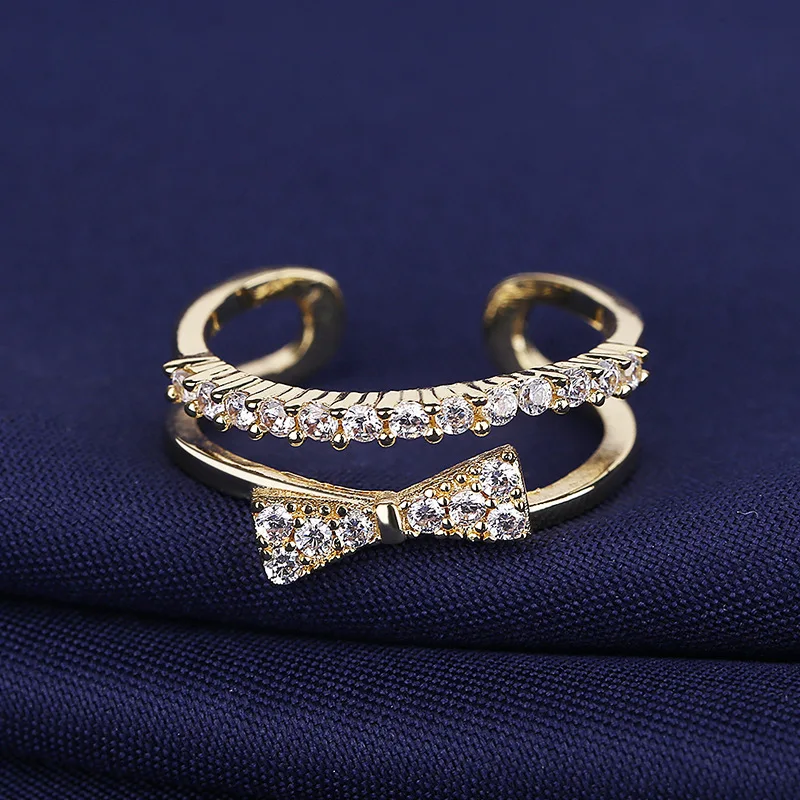 Hip-hop fashion minimalist ring for ladies - bow-shaped gemstone, 925 sterling silver, fade-resistant jewelry and gemstones.
