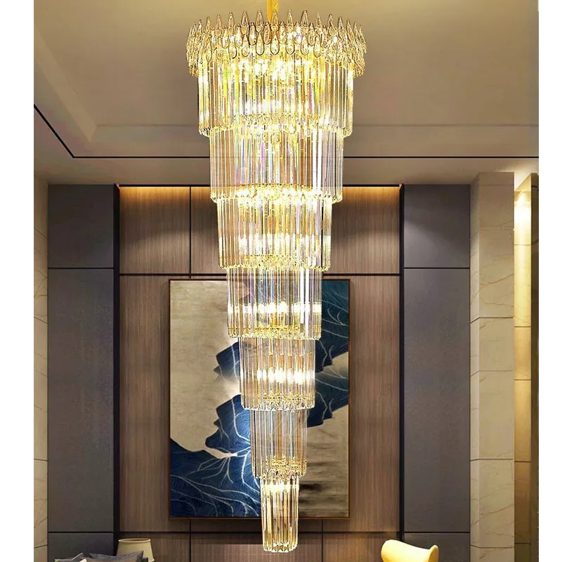 

Long chandelier, modern, minimalist, villa, rotating, stairwell, hotel, home