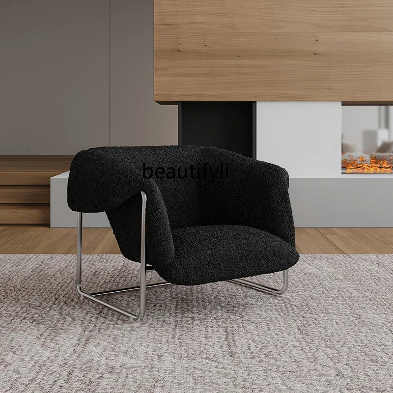 Medieval single sofa living room lazy sofa lamb wool designer stainless steel leisure chair