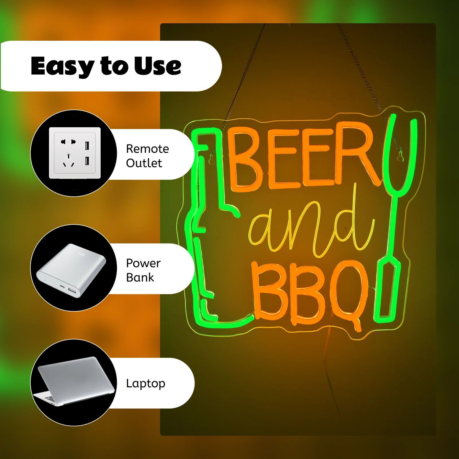 Beer and BBQ Neon Sign Dimmable LED Sign Wall Hanging Decor for Shop Signs Kitchen Dining Room Home Bar Wall Art Gifts