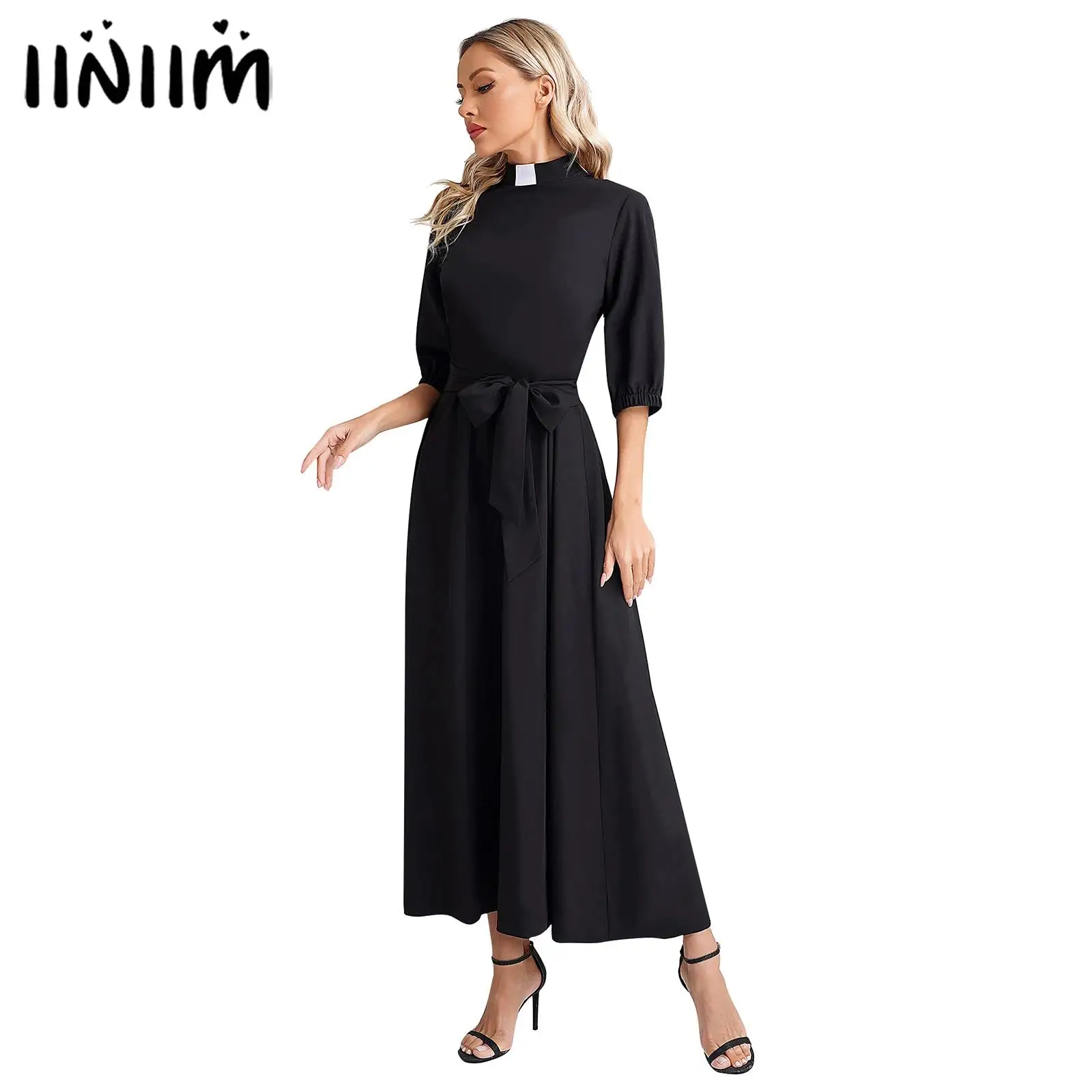

Women Halloween Party Medieval Vintage Priest Uniform Long Robe Renaissance Clergy Costumes Steampunk Church Minister Dress