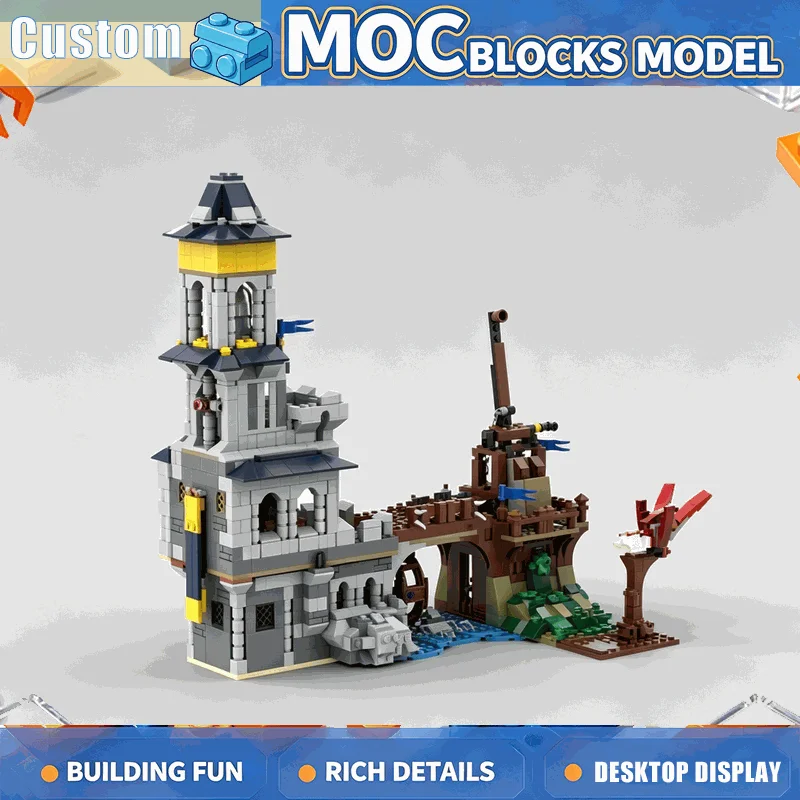 1178PCS MOC Medieval Castle Tower Siege Trebuchet Battle Scene Custom Building Blocks Architecture Diorama Educational Toy Gift
