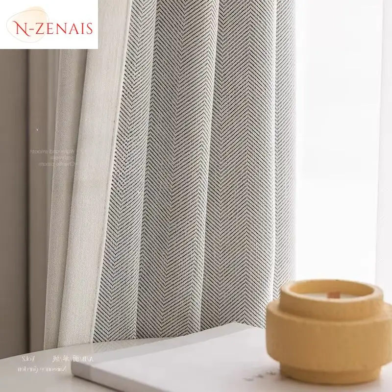 

Custom Size！！modern Thick Herringbone Fully Blackout Cashmere Chenille Curtains for Living Dining Room Bedroom White Tulle Decor