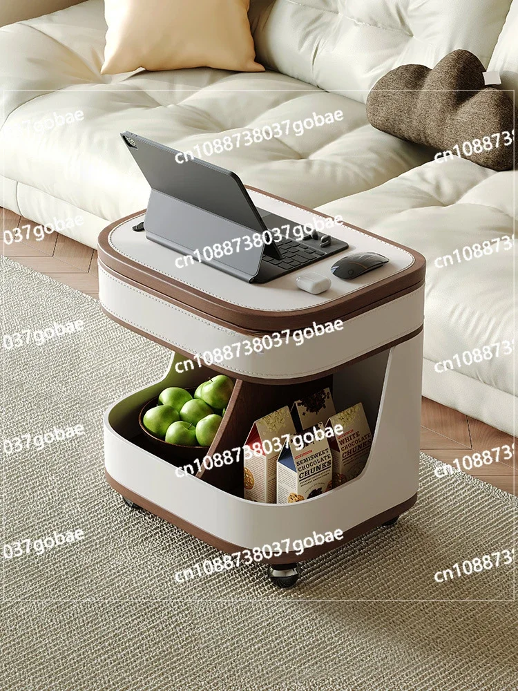 Mobile Coffee Table Home Small Apartment Modern Light Luxury Living Room Saddle Leather Balcony Adjustable Trolley