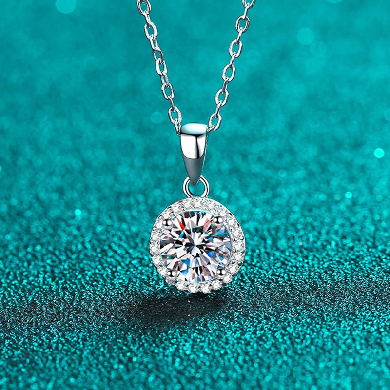 Smyoue 1CT D Farbe Runde Moissanit Anhänger für Frauen Funkelnden Diamant Halskette 6,5mm Stein 100% S925 Sterling Silber schmuck