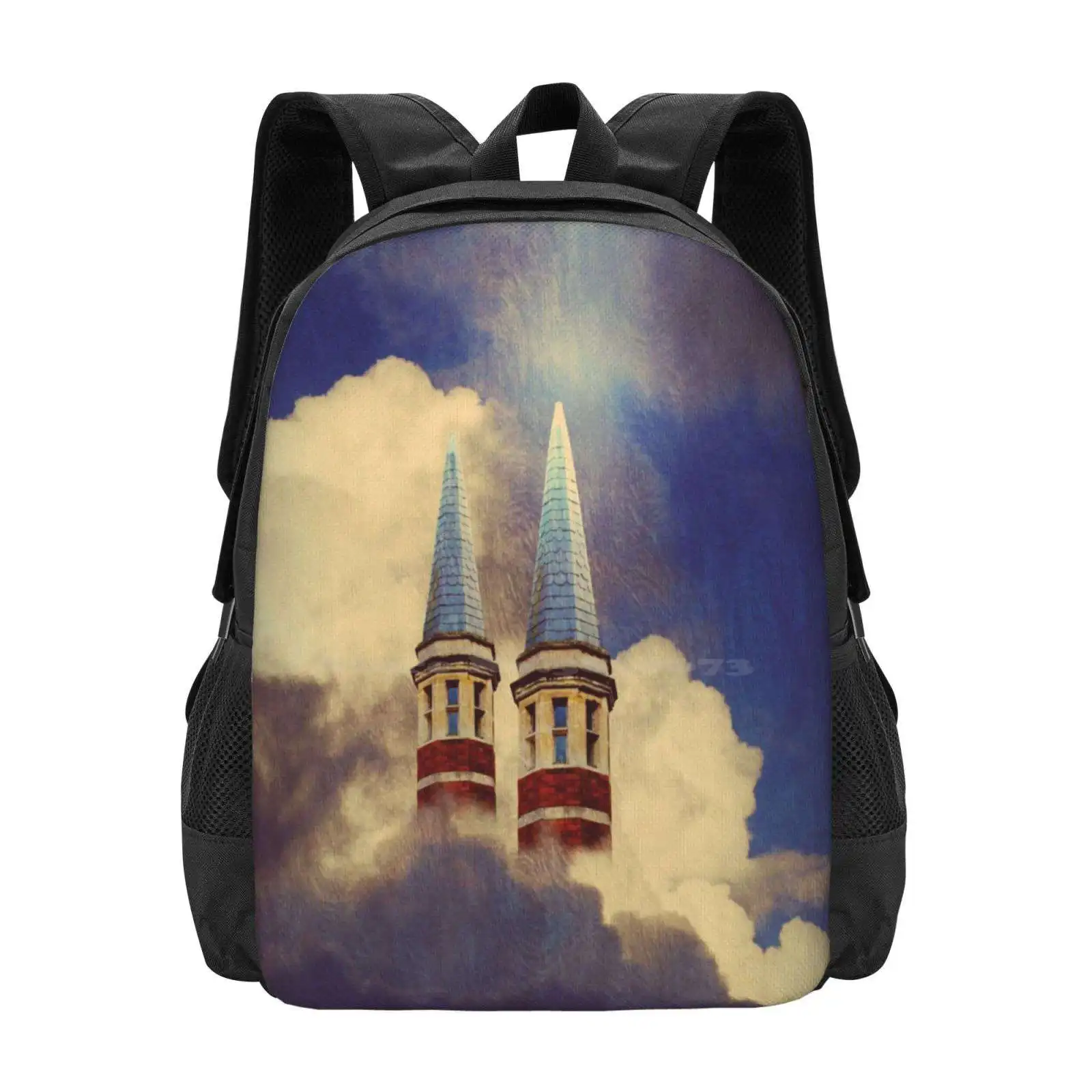 

My Head In The Clouds Again Hot Sale Schoolbag Backpack Fashion Bags Towers Torrents Windows Clouds Sky Dreamy Fantasy Mist